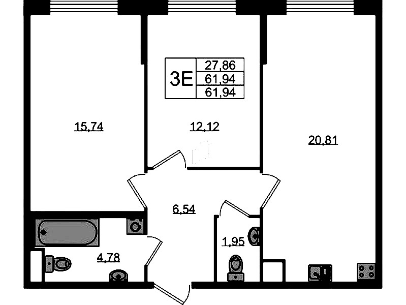 2-комнатная квартира 61.94 м², 2/10 эт., ЖК «UP! Квартал Новый Московский»